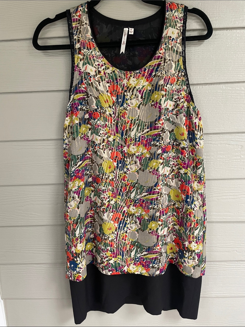 Petticoat Alley Floral Multicolor Dress with Black Hem